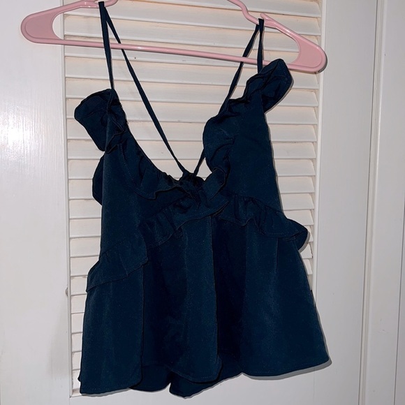 Romeo and Juliet Couture shirt - navy ruffle top - Picture 1 of 5